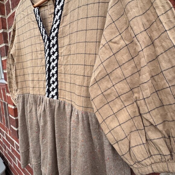 Oddy Tunic Top Womens Small Brown Textured Neutral Relaxed Fit Boho Peasant - Picture 3 of 10